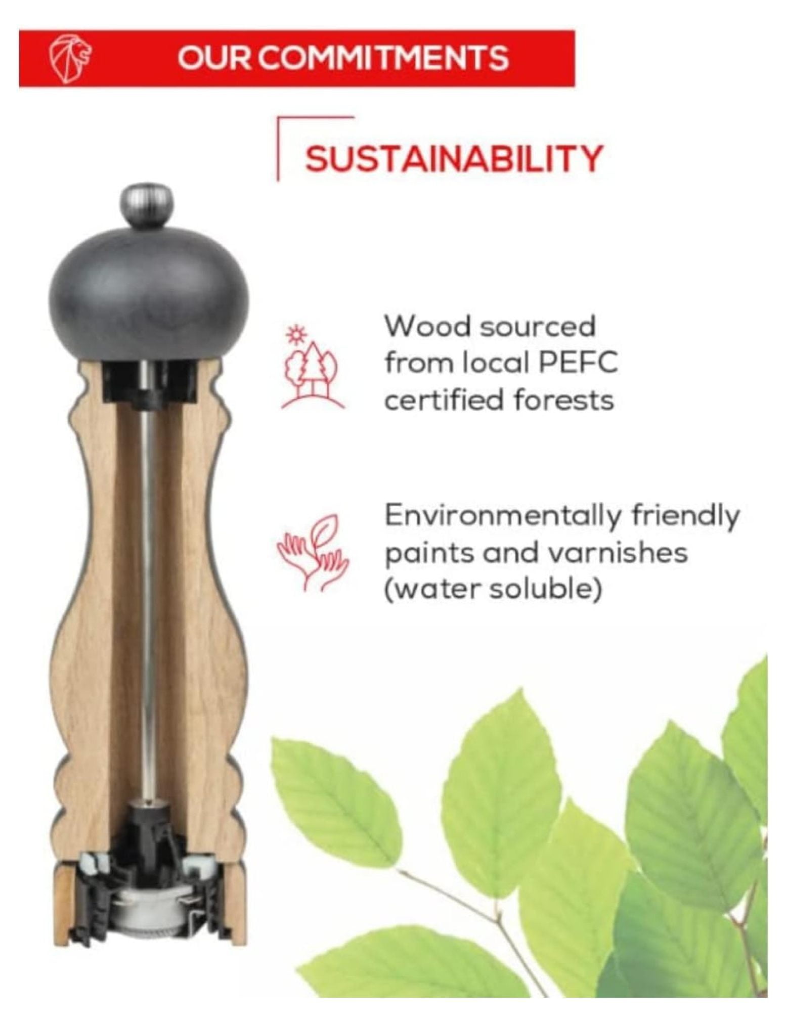 - Fidji Manual Pepper Mill - Adjustable Grinder - Beechwood and Stainless Steel, Matte Black, 5 Inch