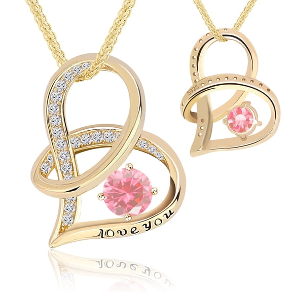 Ceaklev S925 Sterling Silver Heart Necklace for Women | Gold Plated Infinity Pendant with Pink Cubic Zirconia Gift
