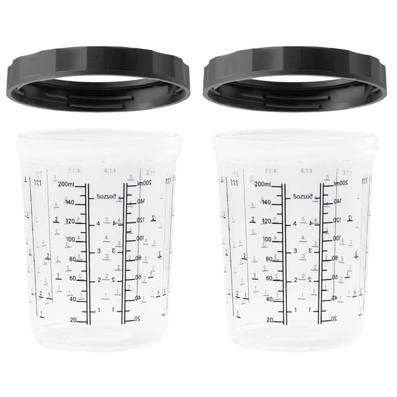 LAUCO 2 Pack Paint Spray Gun Hard Cup Set, 200ML (6.8 Oz) Reusable Mixing Cups with Retainer Rings, Compatible with Disposable Paint Cup Liner and Lid Systems for Automotive Paint, Primer, Clear Coat