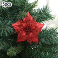 thumbnail image 2 of 5Pcs Christmas Glitter Artificial Poinsettia Flowers Xmas Poinsettia Artificial Wedding Flowers Decorations Xmas Tree Ornaments for Party Favors, 5.6inch, 2 of 5