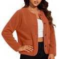 thumbnail image 2 of Sheghy Womens Denim Jacket Inspired Crew Neck Single Button Jacket - Solid Long Sleeve Winter Orange L, 2 of 6