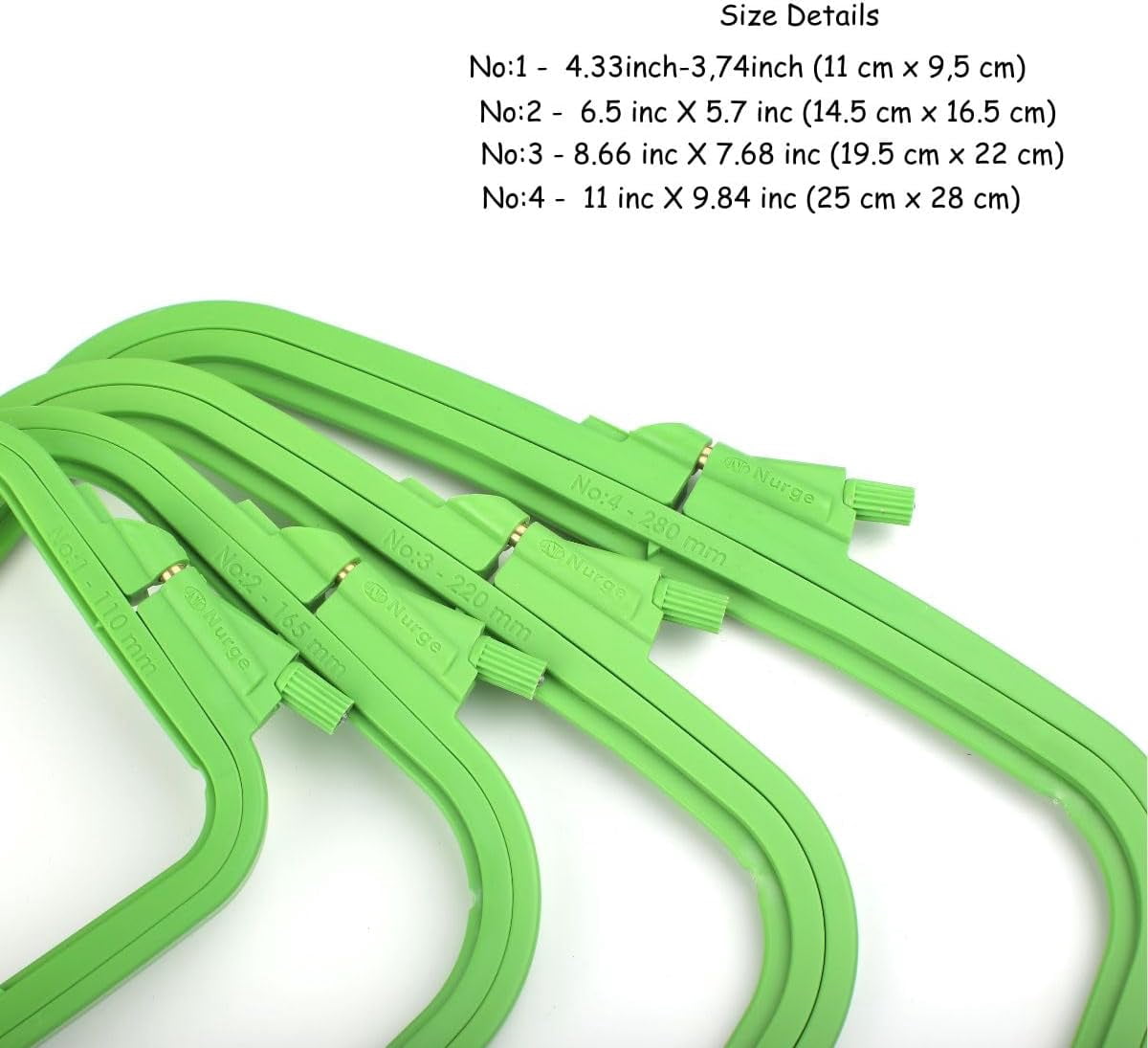 Nurge 4-Piece Square Cross Stitch Hoop Set, ABS Plastic, Multi-Size, Green