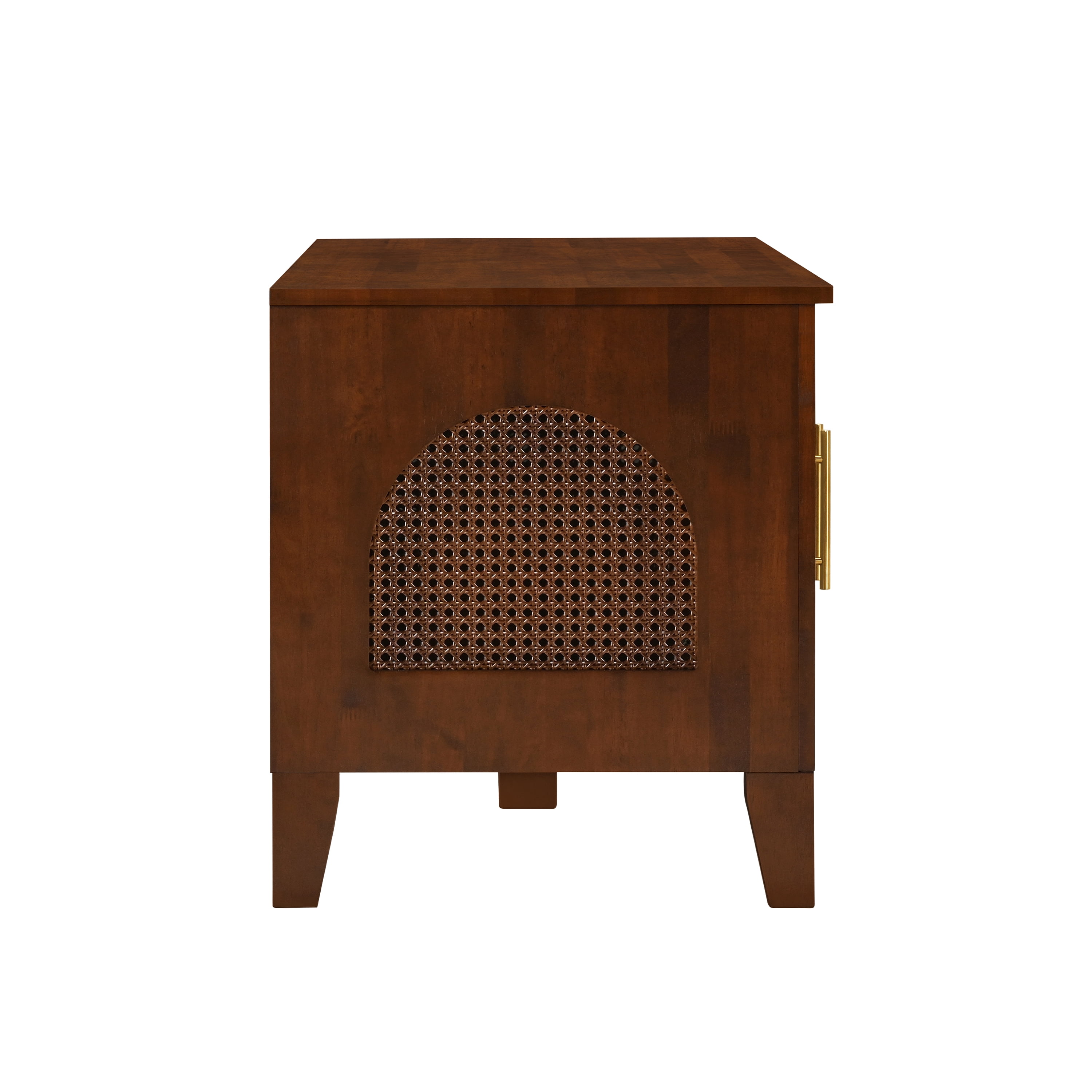 Indoor Rattan Decorated Rubber Wood Dog Crate Cabinet Furniture, Stylish Pet Kennel with 4 Doors for Living Room
