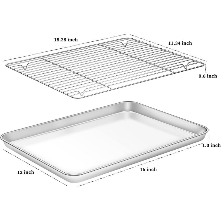 Stainless Steel Baking Sheet with Rack Set Cookie Sheet Pan for Oven  16”X12”