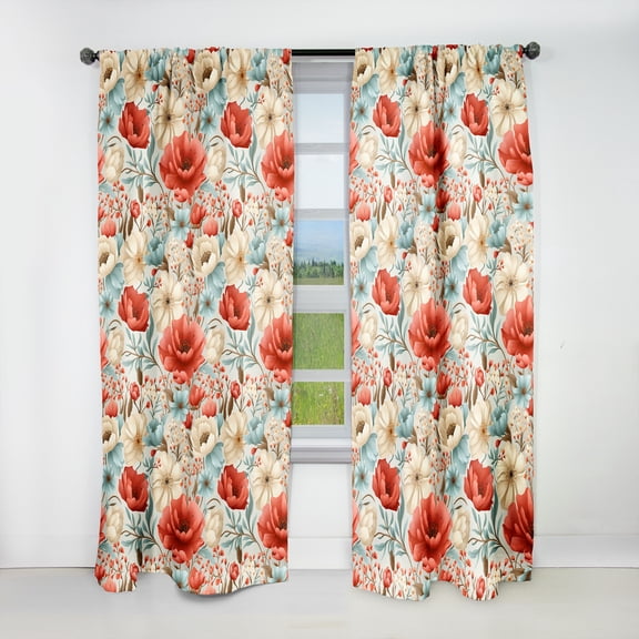 Designart "Flourishing Gardens In Timeless Coral" Botanical Blackout Curtain Panels