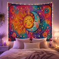 thumbnail image 2 of Sun and Moon Touching Among Stars, Mystical Boho for Celestial Art Lovers, Colorful Botanical Wall Art, Housewarming Gift, Tapestry Wall Hanging for Bedroom and Dorm, 2 of 7