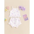 thumbnail image 6 of vera natura Baby Girls Summer Outfits Star Print Ruffled Hem Cami Tops with Shorts and Bow Headband 3Pcs Set, 6 of 9