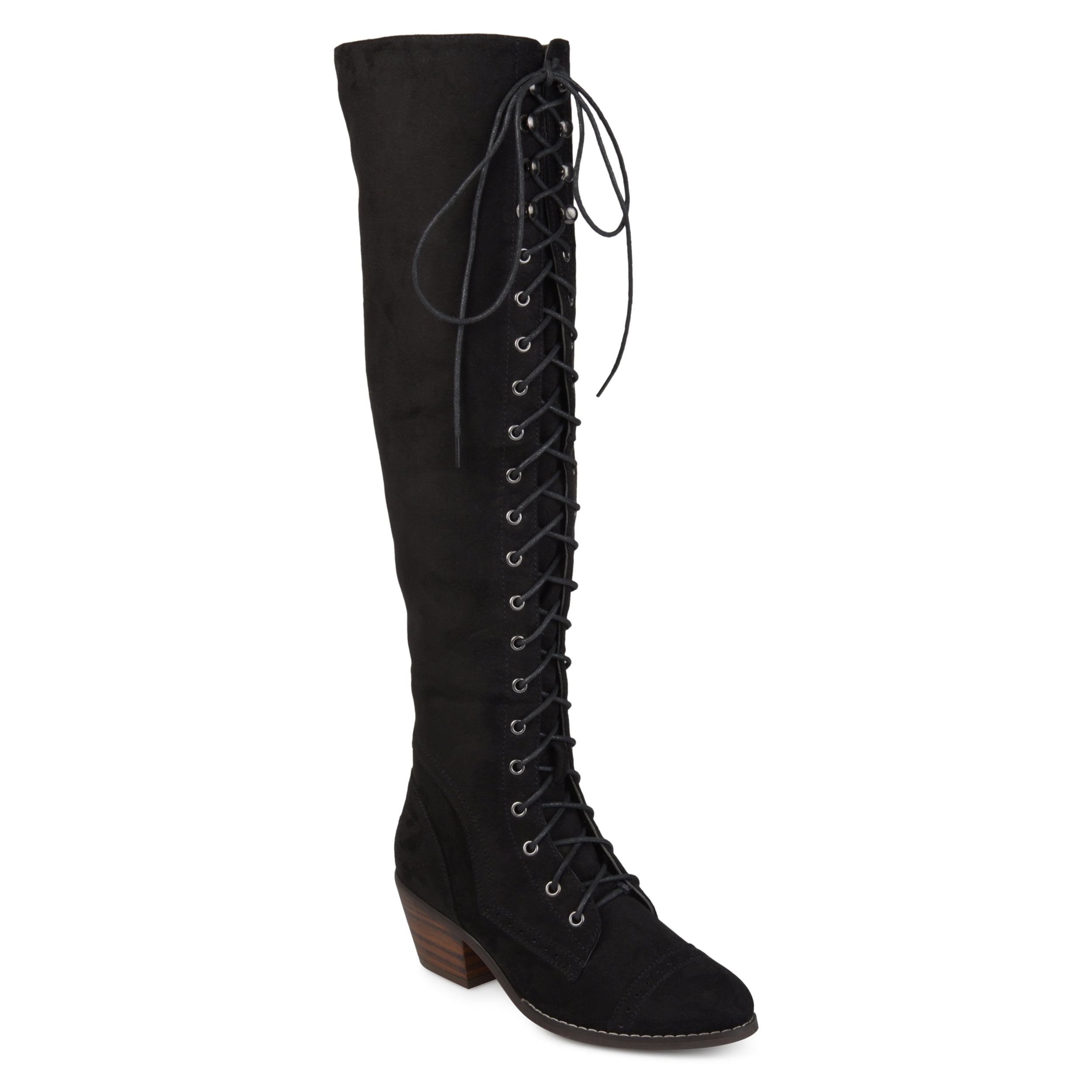 Brinley Co. - Women's Faux Suede Wide Calf Over-the-knee Lace-up Brogue Boots - Walmart.com