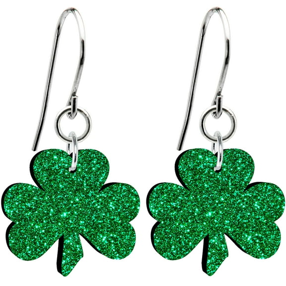 Body Candy Green Glitter Luck Clover Earrings
