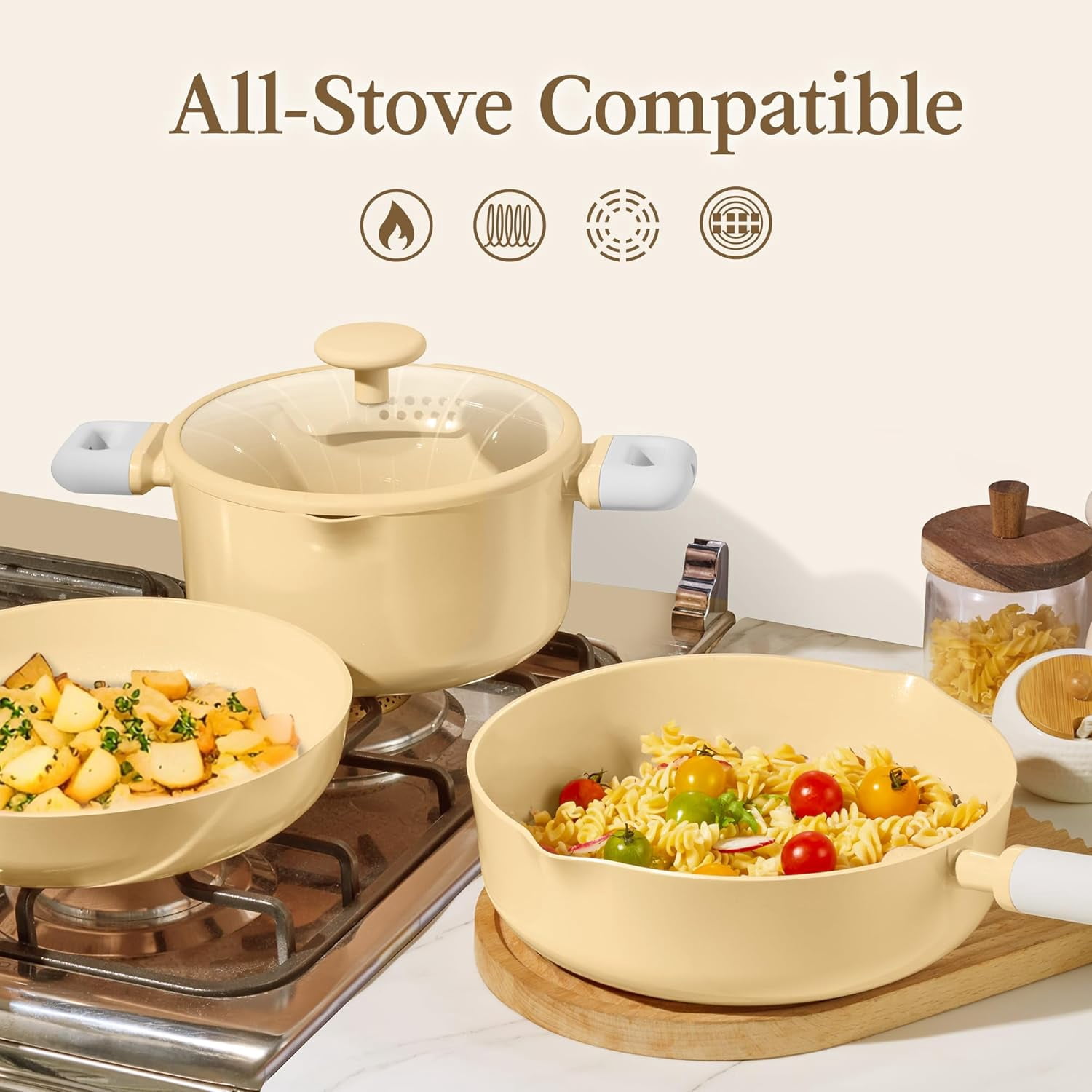 9-Piece Ceramic Nonstick Cookware Set Yellow Induction Safe Kitchen Pots and Pans with Steamer