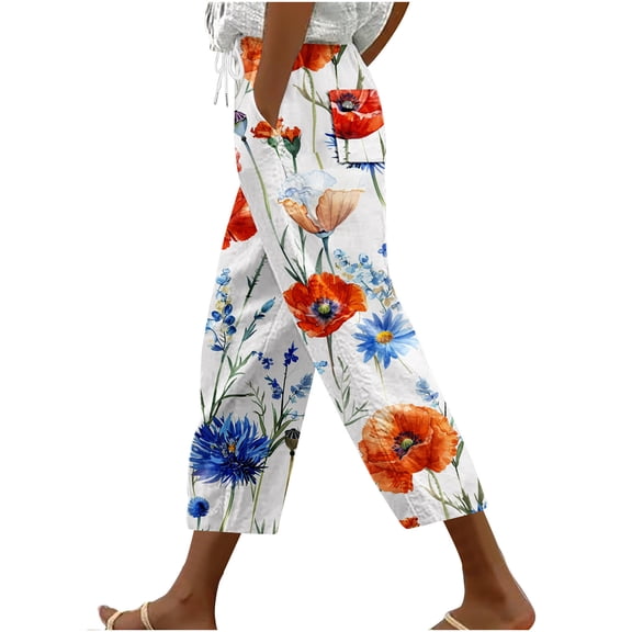 HomeGardon Womens Capris Pants,Pants for Women Casual Loose Harlan Pants with Drawstring Lace Up Honeybee Festival Pockets Fashionable Printing Cropped Pants,M-XXXL