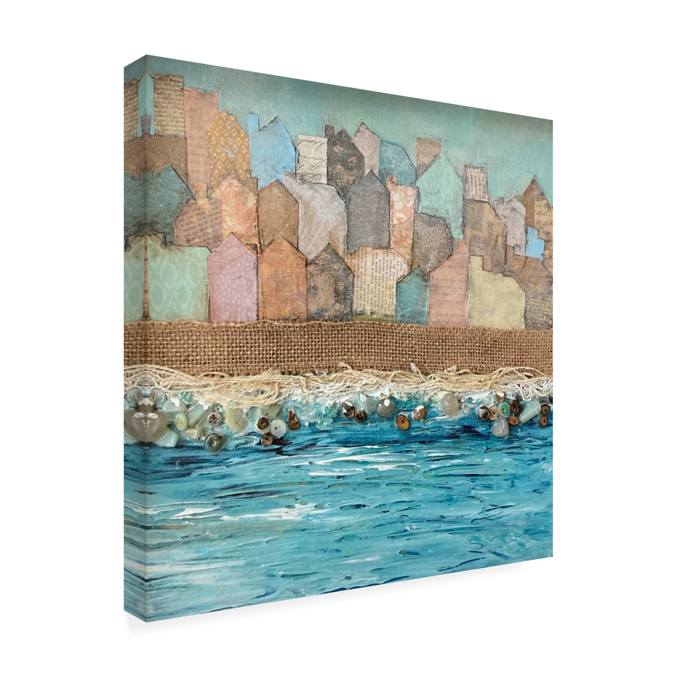 Canvas Wall Art - Christine Rotolo 'Mixed Media Houses On The Water' Wall Art for Living Room, Bedroom, or Office Décor by Trademark Fine Art - 24 x 24 Inches