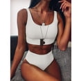 thumbnail image 4 of DPTALR Women Solid Buckle Bikini Push-Up Padded High Waist Swimwear Swimsuit Set, 4 of 9