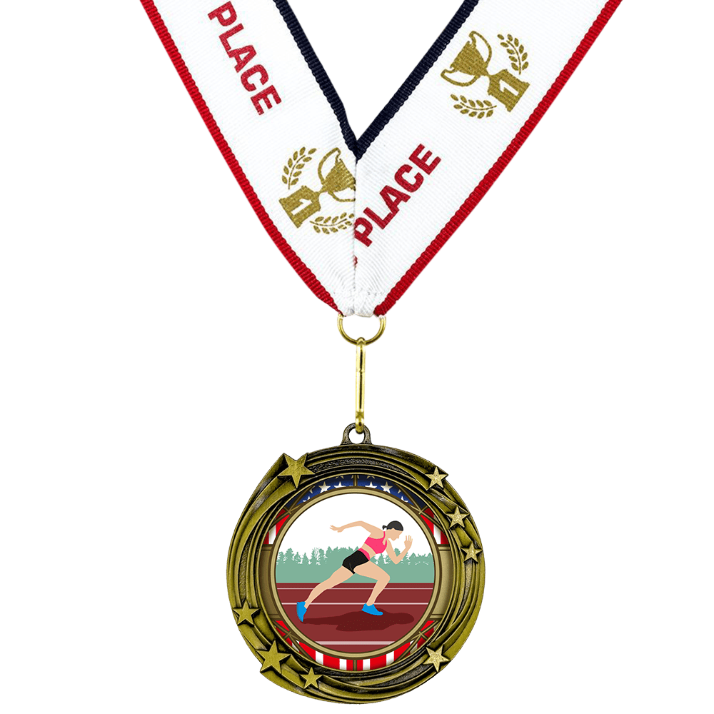 All Quality Stars Design Track and Field Medal (Female) | Competition | High Quality Metal Medals - 1st, 2nd, 3rd Place - 15 Piece Set (5 Pack)