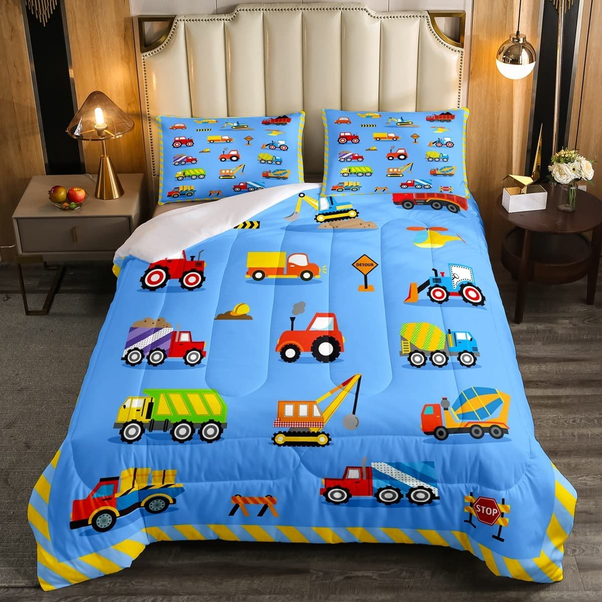 Equipped Truck Comforter Set, Kids Tractor Bedding Set Full Size Excavator Digger Down Comforter