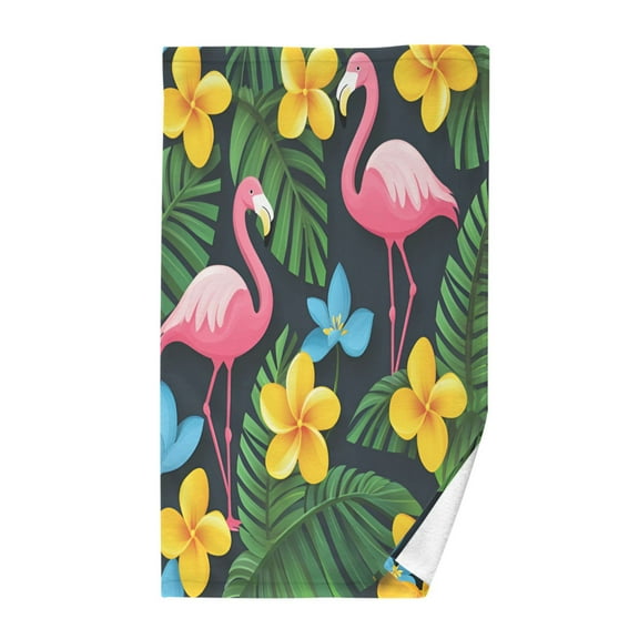 Yayeee 100% Cotton Hand Towels for Bathroom 16" x 28" Soft Absorbent Kitchen Towel, Flamingo Floral Pattern