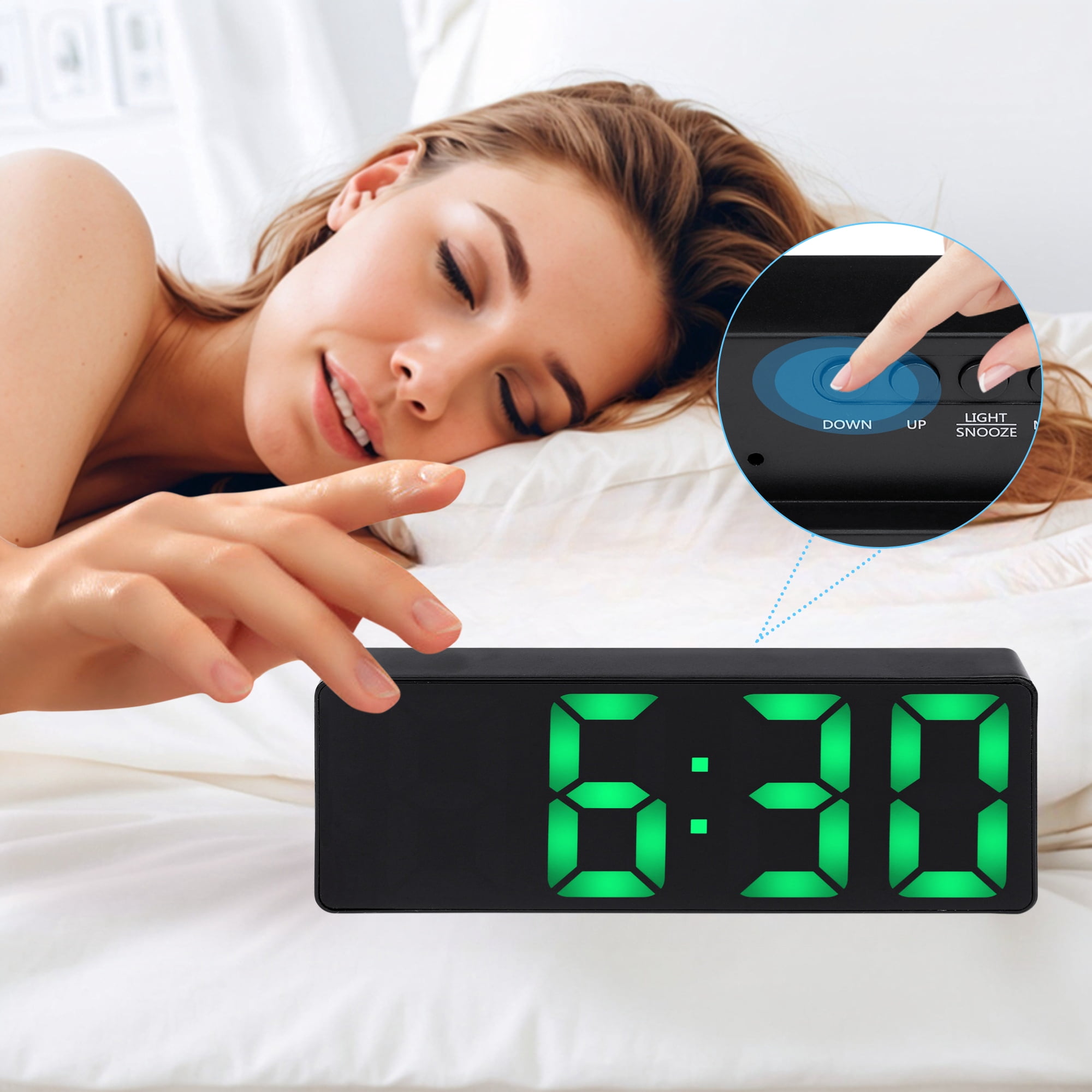 Unique Bargains 2 Pcs Small Digital Alarm Clock for Deep Sleepers Green/Pink