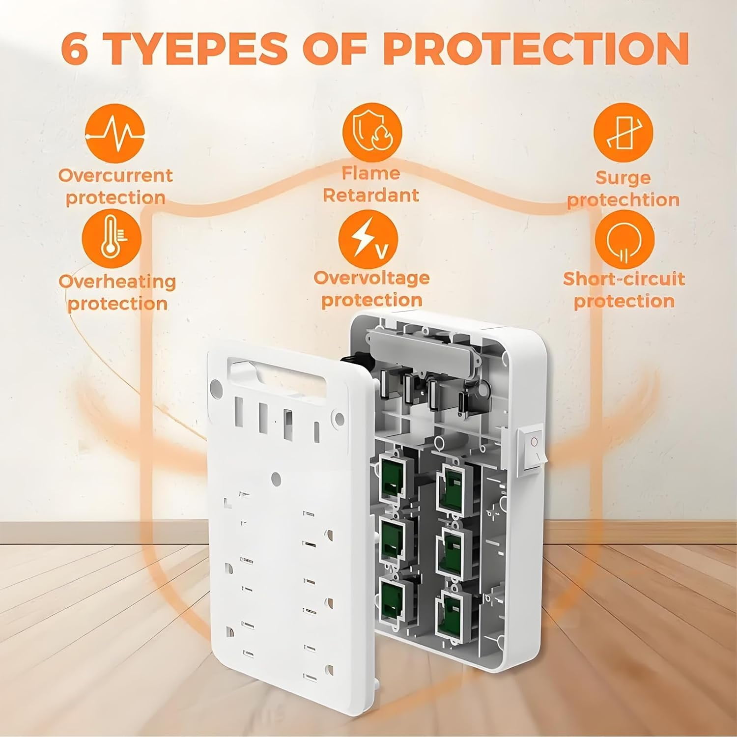Wall Outlet Extender with Shelf Night, 9 in 1 Outlet Extender with Shelf, Multi-Plug Outlet Splitter with Surge Protection, Include 6 Outlets, 3 USB Ports for Home