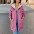 thumbnail image 2 of Bibifish Womens Coats Fleece Lined Hooded Full Zip Up Jackets Long Length Side Pocket Warm Cozy Cold Weather Daily Wear Comfy Coats, 2 of 4