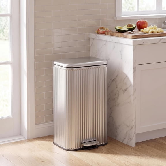 LAZY BUDDY 8 Gal / 30 Liter Kitchen Trash Can, Stainless Steel Garbage Can with Soft-Close Lid