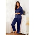 thumbnail image 3 of HEARTNICE Women Silk Pajamas Set, Button Down Satin Sleepwear Lightweight Pjs Set,(Navy,2XL), 3 of 5
