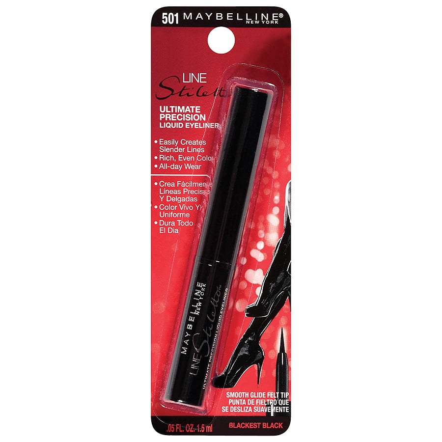 Maybelline,Line Stiletto,Ultimate Precision Liquid Eyeliner,Blackest Black 501 , 0.05 fl oz (Pack of 2)