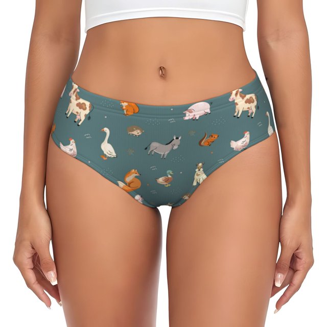 Balery Farm Animal Ropa Interior de Algodón para Mujer con Dibujo – Braguitas Cómodas y Elásticas, Estilo Clásico-X-Small