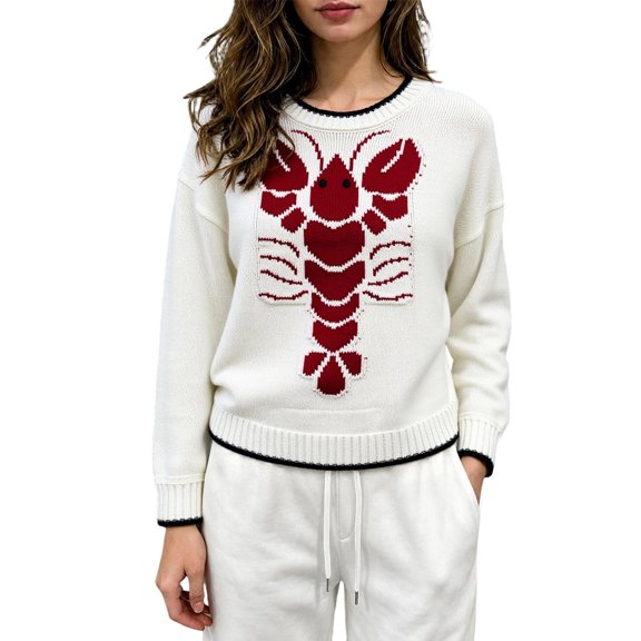 Women's Sweaters Vivid Lobster Print Round Neck Long Sleeve Knit Pullover Sweater Commuter Casual Autumn Winter Outerwear