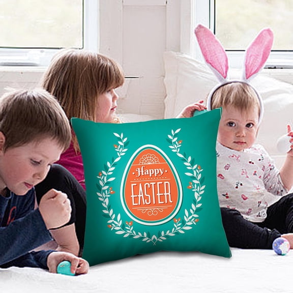 Qocolhg Happy Easter Throw Pillow Covers 18x18 Inch Bunny Egg Spring Floral Decorative Holiday Party Cushion Cases for Sofa Couch, Easter Decorations for Home