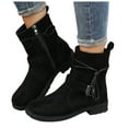 thumbnail image 5 of Hinvhai Women's Fashion Wide Width Leather Ankle Short Boots, Casual Comfortable Side Zipper Block Low Heel Round Toe Lace-Up Booties Black 7.5(40), 5 of 5
