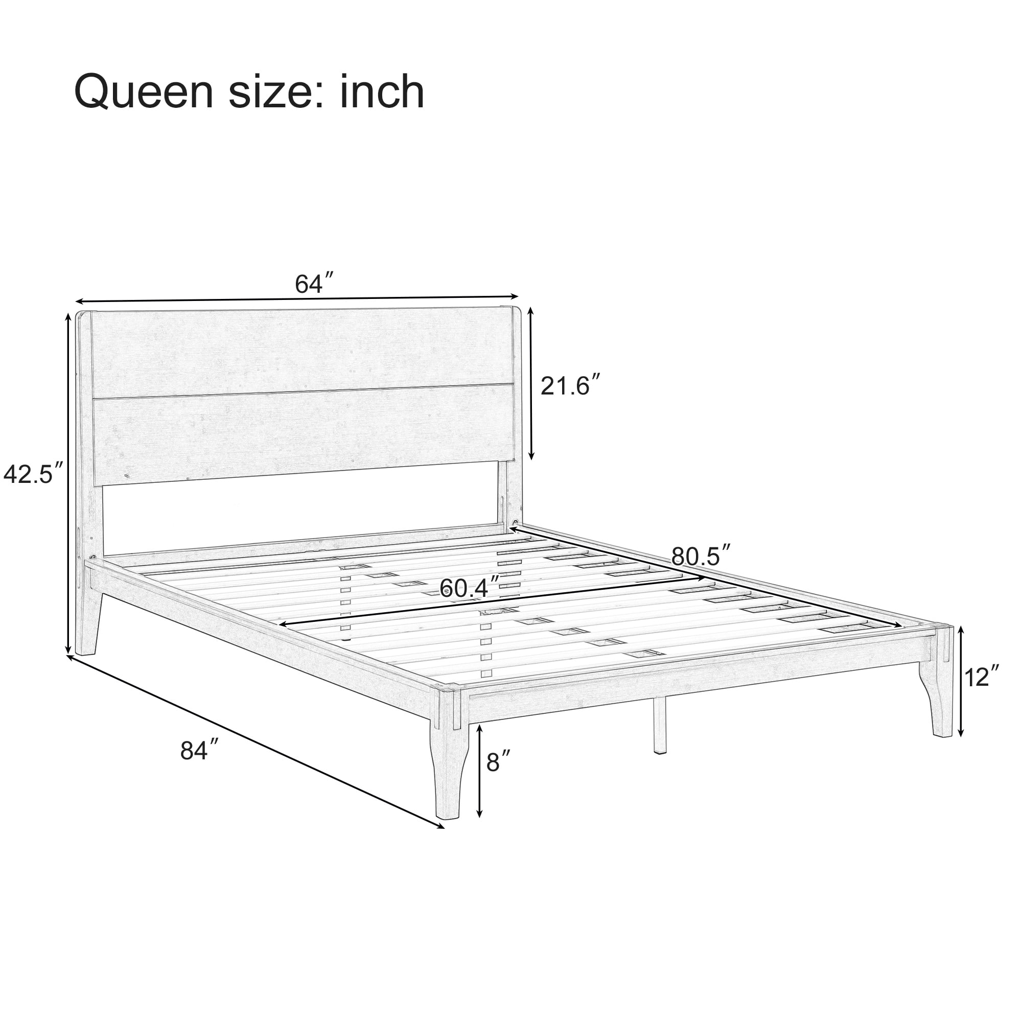 Euroco Mid-Century Queen Size Platform Bed, Bamboo Wood Bed for Bedroom, Chocolate