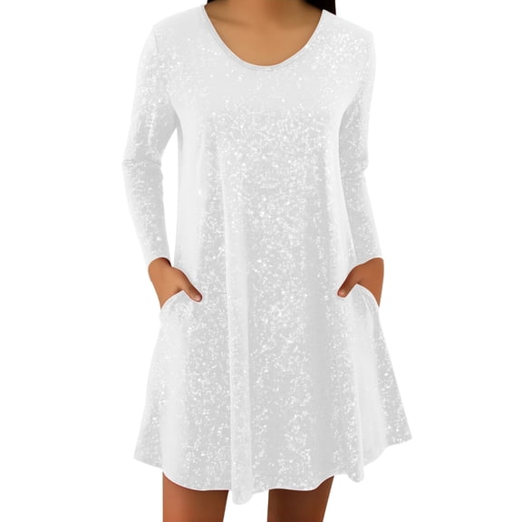 Posijego Women's Sparkly Dresses V Neck Mini Dress Party Evening Casual Long Sleeve Short Dresses for Women