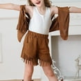 thumbnail image 5 of Western Cowgirl Little Girl Outfit Faux Suede Fringe Vest Tassel Shorts 2 Piece Set Halloween Party Dress Up Clothes 9 Years, Brown, 5 of 7