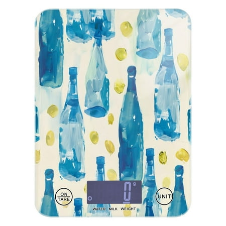 

Kitchen Electronic Scale Food Scale 7.68x5.71 inch Multifunctional Digital Kitchen Scale Tempered Glass Decorative Baking Cooking Meal Preparation Blue Bottle