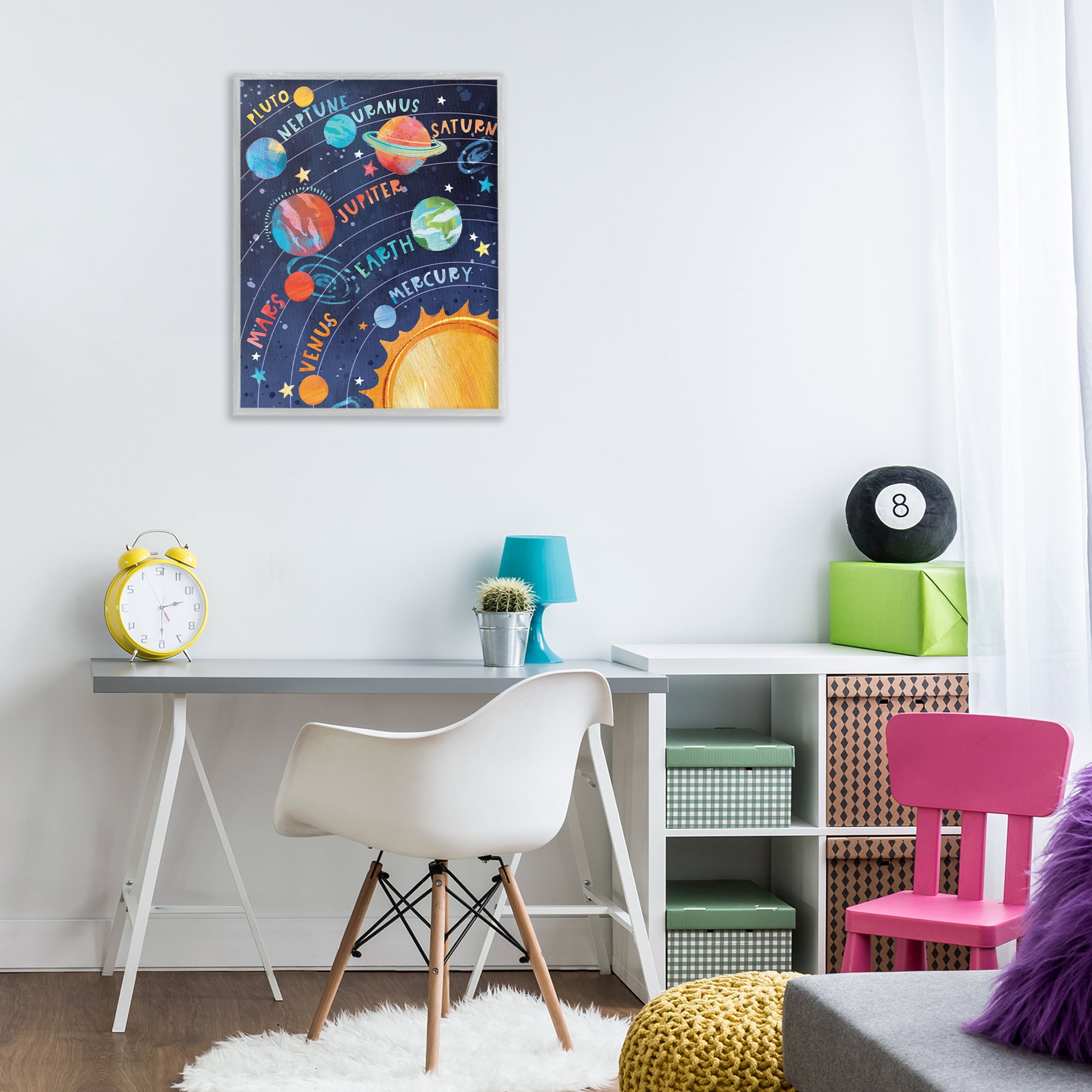 Stupell Industries Educational Solar System Novelty Painting Gray Framed Art Print Wall Art, 24 x 30