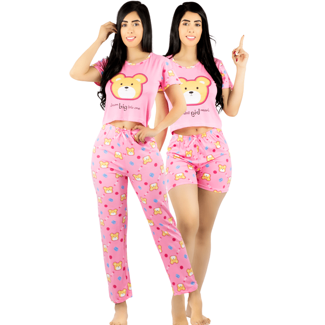 Pijama De 3 Piezas Mujer Pantalon Short Y Playera A Juego
