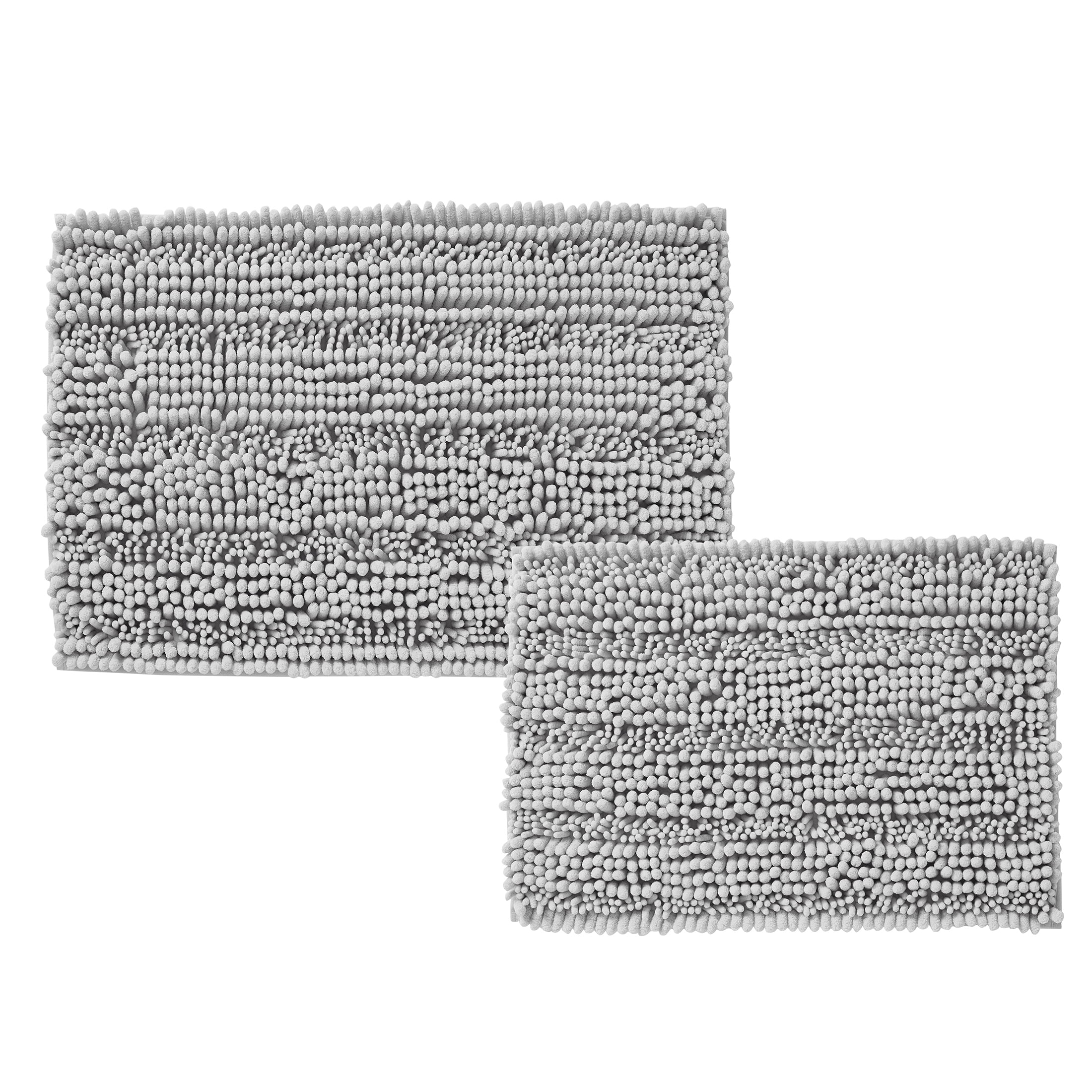 Mainstays Textured Chenille High-Low Noodle Bath Rug Set, Soft Silver, 2 Pieces