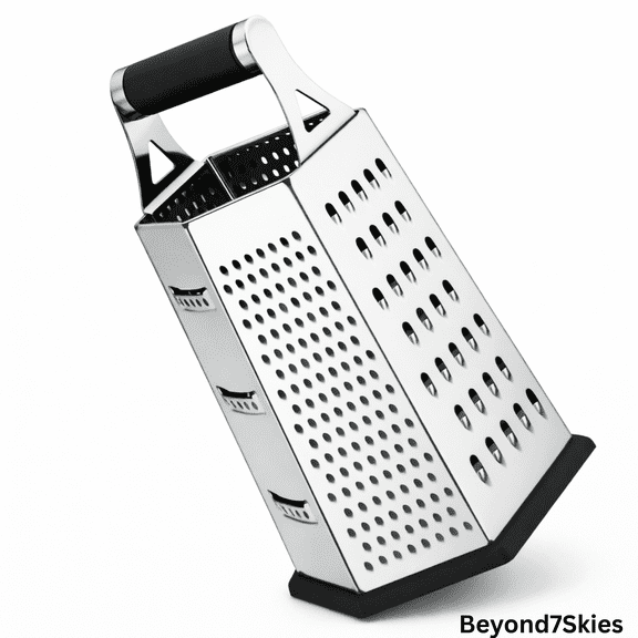 Stainless Steel Cheese Grater 6-Sided Multifunction Vegetable Slicer, Heavy-Duty Kitchen Hand Grater with Non-Slip Base for Zesters, Vegetables, Fruits and Food Preparation, Durable Kitchen Tool