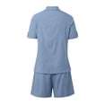thumbnail image 7 of MNCEKFOD Women's Bermuda Shorts 2Pcs Casual Short Sets Short Sleeve Button Down Lapel Shirt with Lounge Short Pants Blue L, 7 of 7