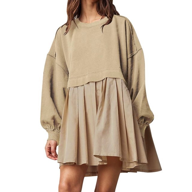 2025 Robe Chandail en Molleton Surdimensionnée pour Femmes Vêtements d'Été Décontractés pour Femmes Manches Longues Col Rond Chandail-Over Hauts d'Été Décontractés Coupe Décontractée Chandails en Molleton Robe Maxi pour Femmes Mini