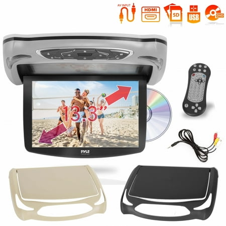 Pyle PLRD146 Flip Down Roof Mounted 13.3 " LCD Screen Multimedia DVD CD Player