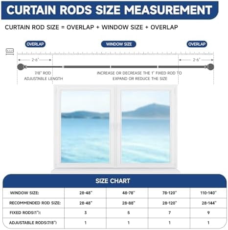 White Curtain Rods for Windows 72 to 144 Inch(6-12ft) - 1'' Diameter Heavy Duty Curtain Rods with Imitation Wood Grain Pattern Finials,Adjustable Decorative Curtain Rods Set,28-144''
