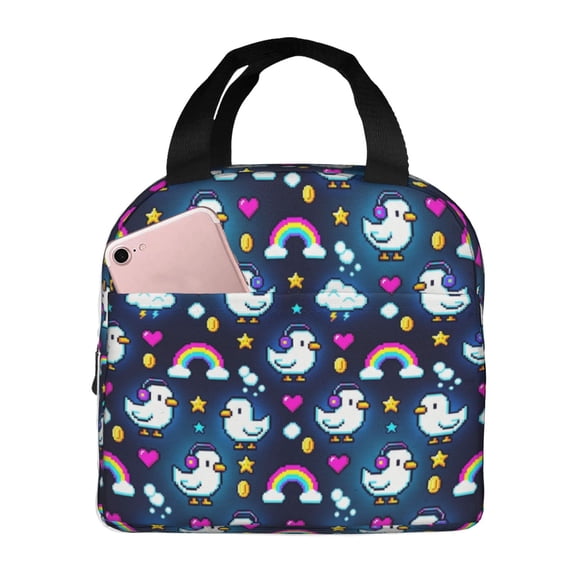 Chick Lunch Bag Cute Animal Print Insulated Lunch Box For Women Men Reusable Cooler Tote Front Pocket Handheld Meal Prep Bag For Work Office Daily