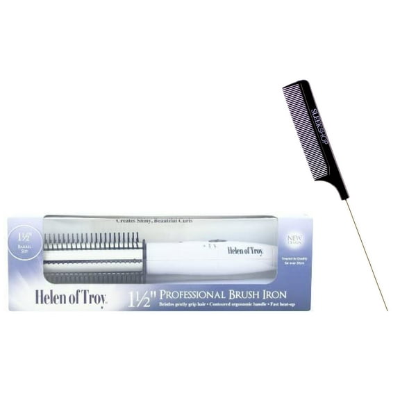 "Helen of Troy 1514 Brush Iron, White, 1 1/2 Inches Barrel -- Salon Edition Hot Air Brush, Curling Brushing Iron (w/ Sleek Steel Pin Rat Tail Comb)"