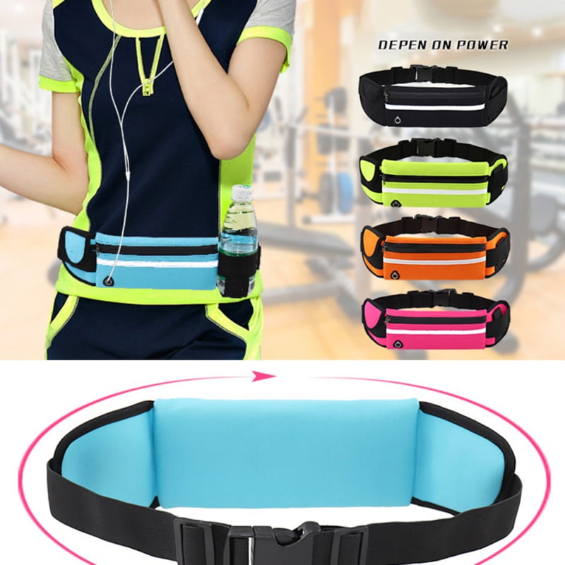 Running Belt Waist Bag with Water Bottle Holder Double Zipper Pouch