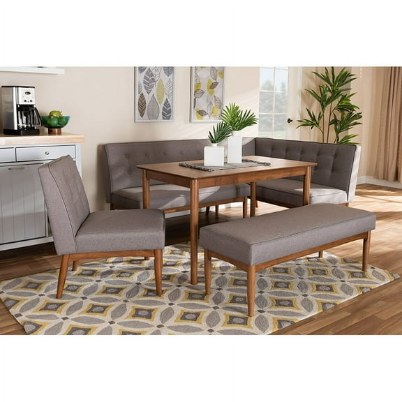 Baxton Studio Arvid Modern Tufted Fabric 5-Piece Wood Dining Nook Set in Gray