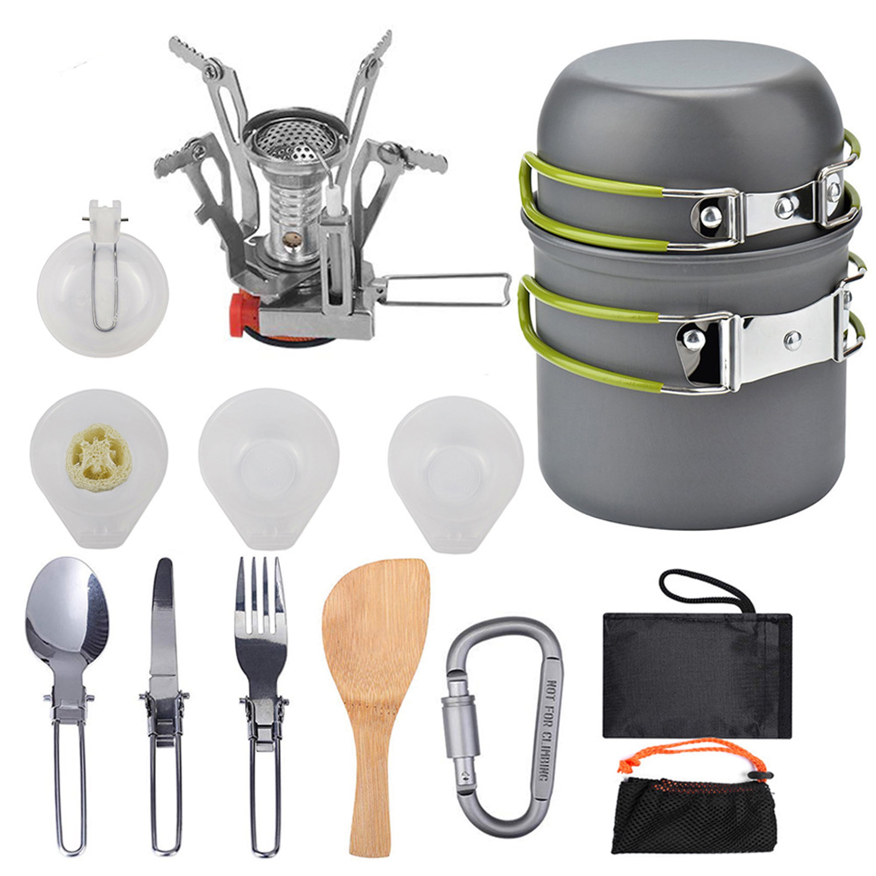 9pcs Camping Cookware Mess Kit Lightweight Pot Pan Bowl Spoon Kit for 