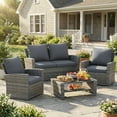thumbnail image 3 of UDPATIO Wicker Patio Furniture Set, 4 Piece Outdoor Sectional Conversation Sets, Gray PE Rattan Patio Sofa Set for Balcony, Porch, Backyard, Grey, 3 of 9