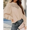 thumbnail image 6 of PRETTYGARDEN Women's Spring Tops Crewneck Eyelet Lace Crochet Casual Long Sleeve T Shirts Loose Chiffon Solid Blouses, 6 of 7