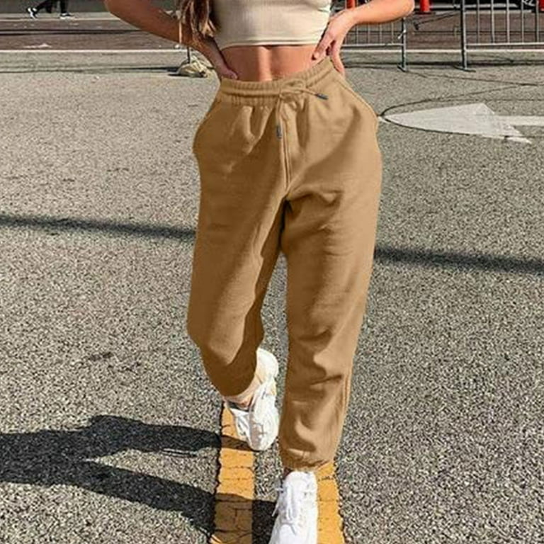 Hanas Pants Women's Fashion Sport Solid Color Drawstring Pocket Casual  Sweatpants Pants Brown/XXL 